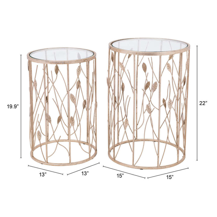 Set of Two Leaf Gold and Glass Side Tables Image 9