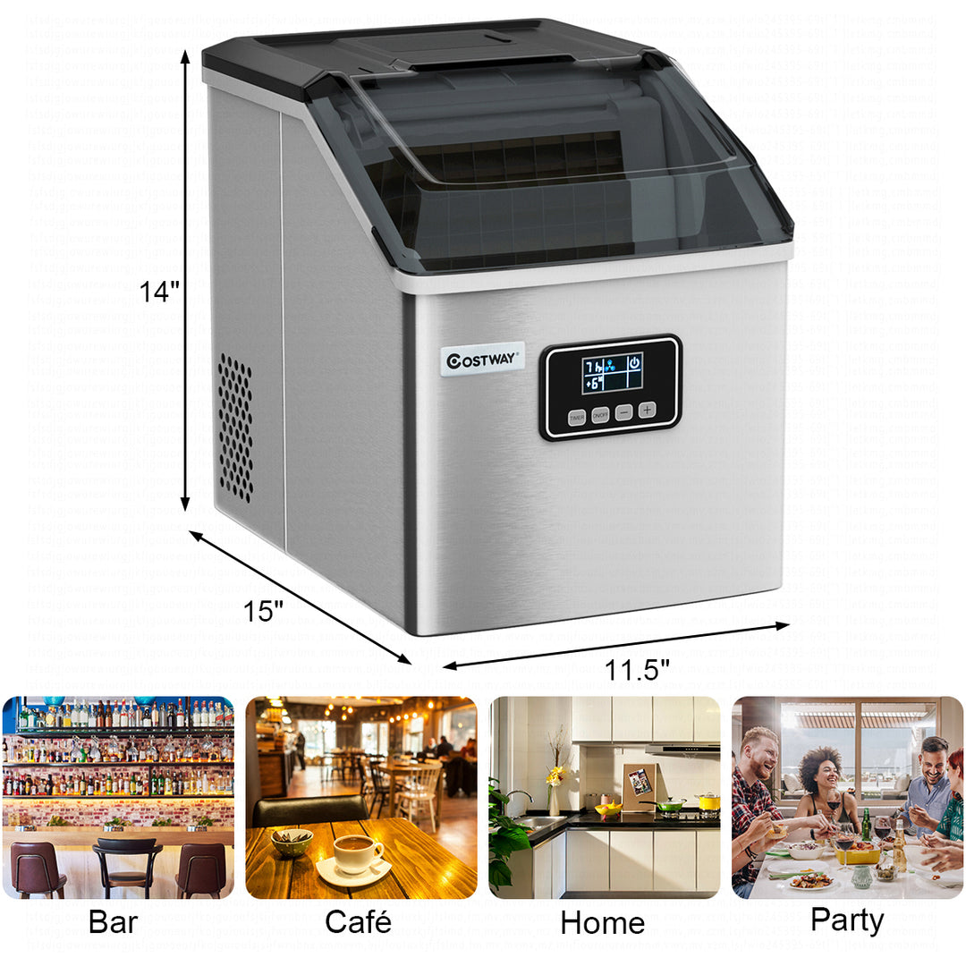 Stainless Steel Ice Maker Machine Countertop 48Lbs/24H Self-Clean with LCD Display Image 3