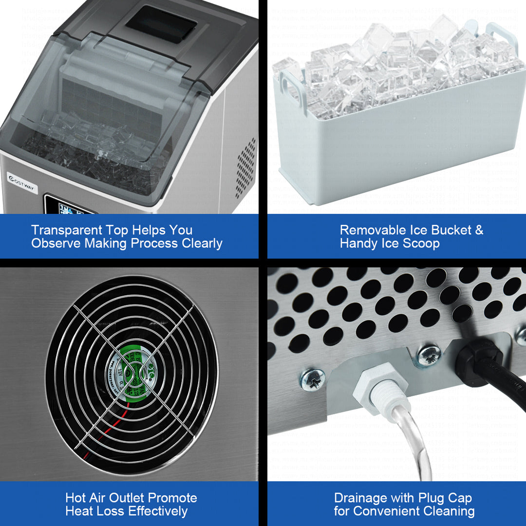 Stainless Steel Ice Maker Machine Countertop 48Lbs/24H Self-Clean with LCD Display Image 9