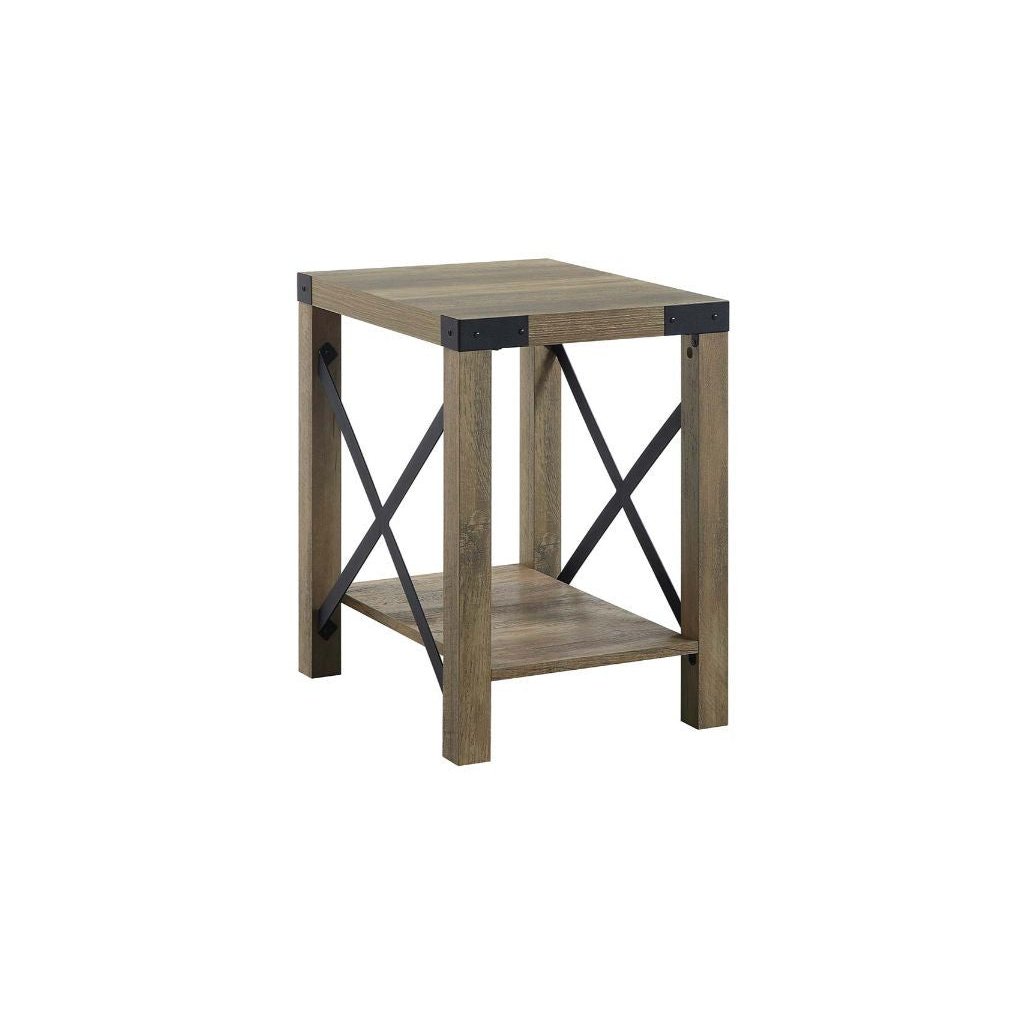 22" Rustic Oak Manufactured Wood Rectangular End Table With Shelf Image 1