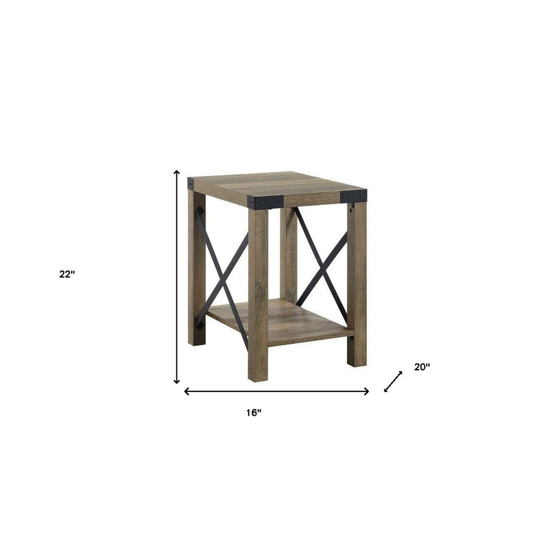 22" Rustic Oak Manufactured Wood Rectangular End Table With Shelf Image 2