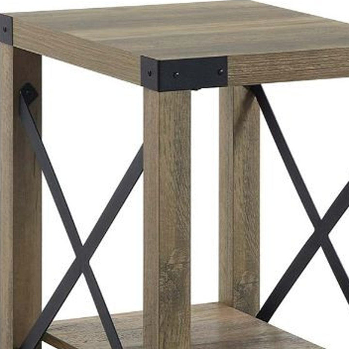 22" Rustic Oak Manufactured Wood Rectangular End Table With Shelf Image 3