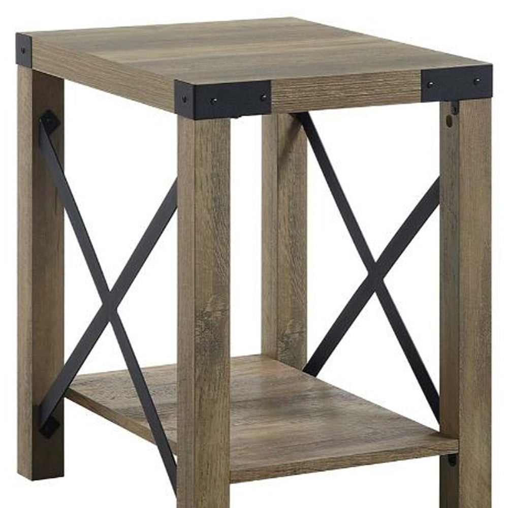 22" Rustic Oak Manufactured Wood Rectangular End Table With Shelf Image 4