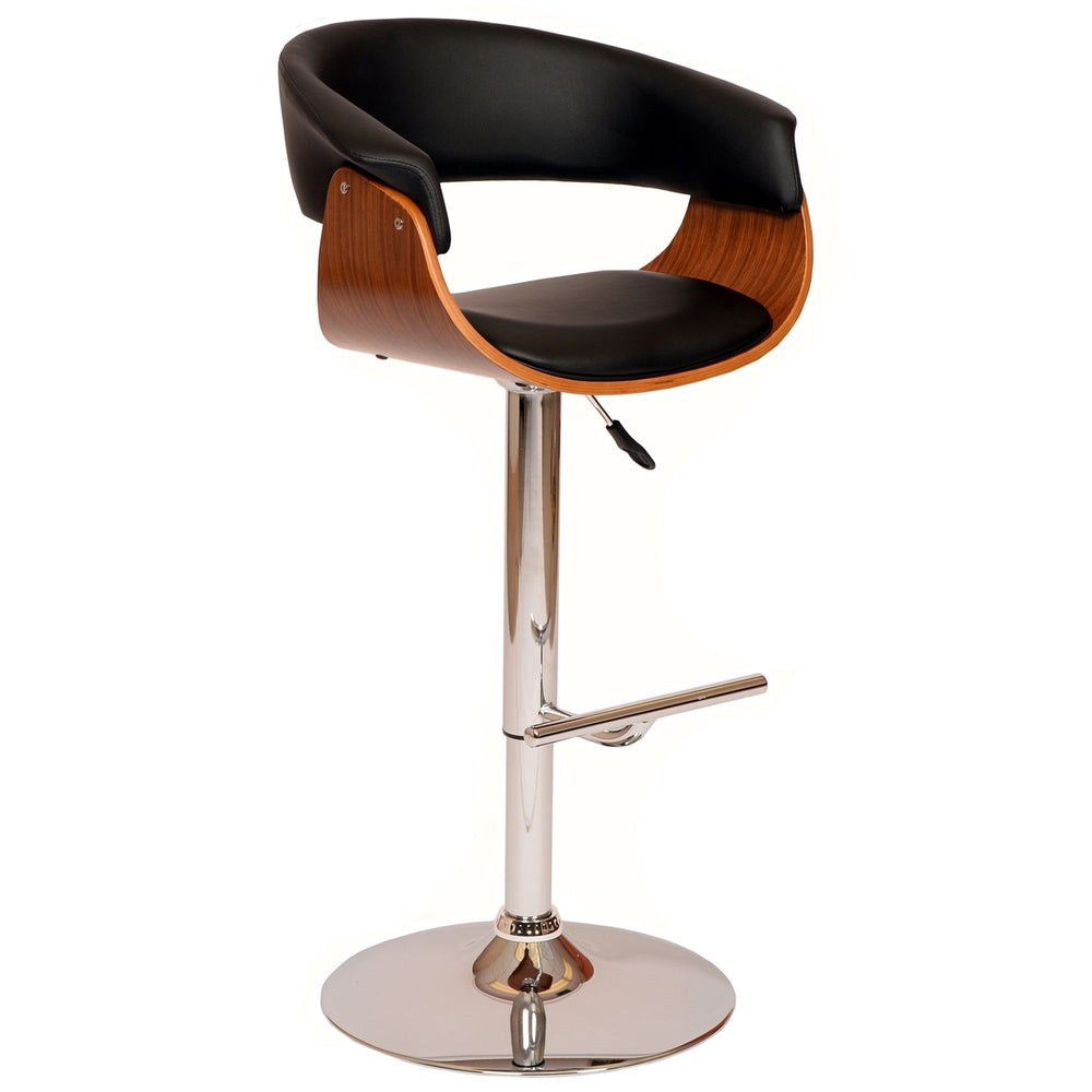 24" Black And Brown Faux Leather And Solid Wood Swivel Low Back Adjustable Height Bar Chair Image 2
