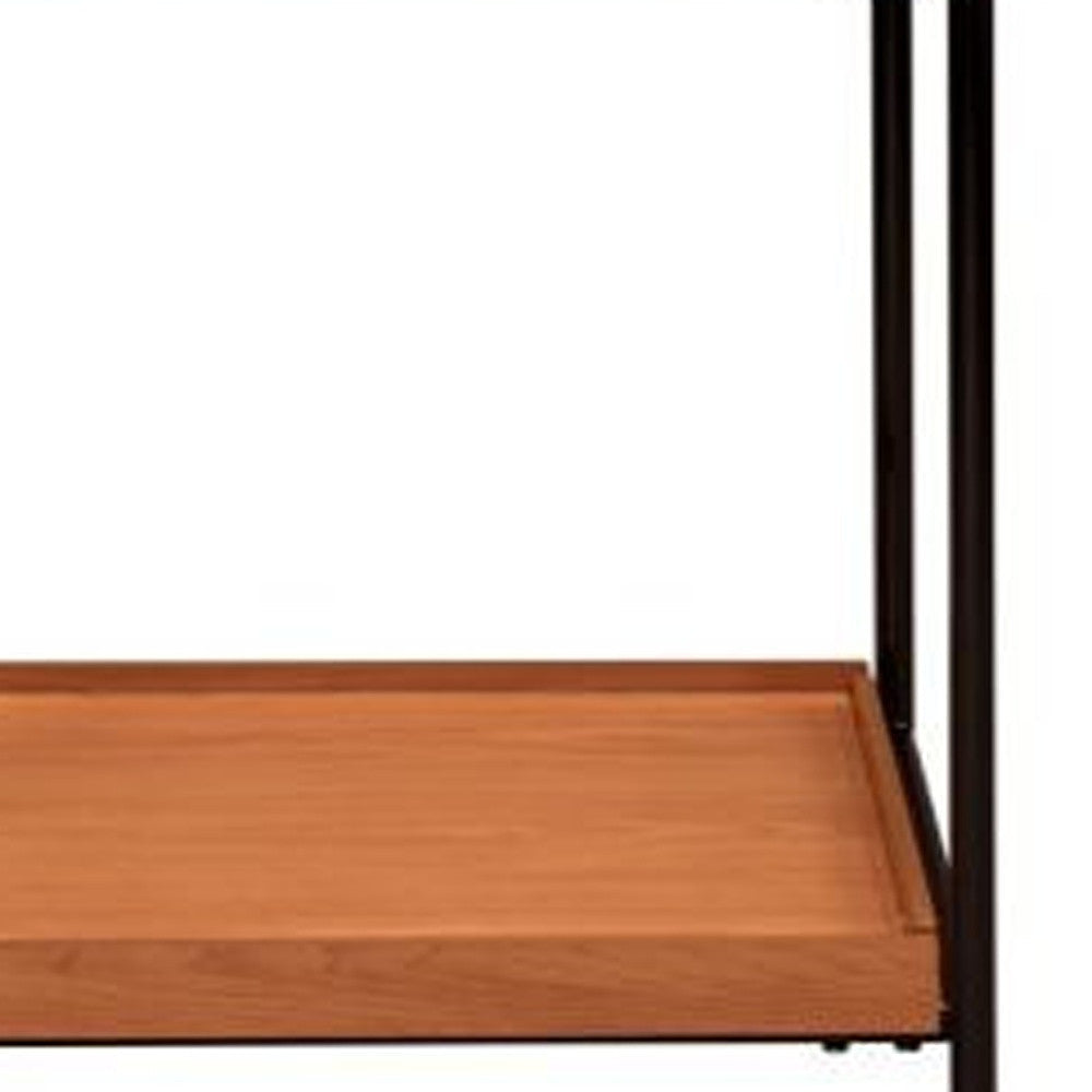 24" Black And Honey Oak Wood And Metal Square End Table With Shelf Image 3
