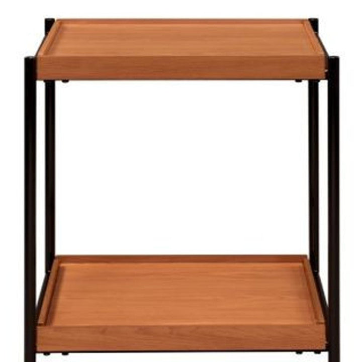 24" Black And Honey Oak Wood And Metal Square End Table With Shelf Image 4