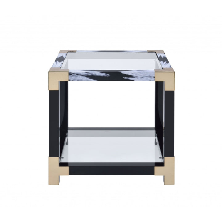 25" Black and Gold And Clear Glass Square End Table With Shelf With Magazine Holder Image 3