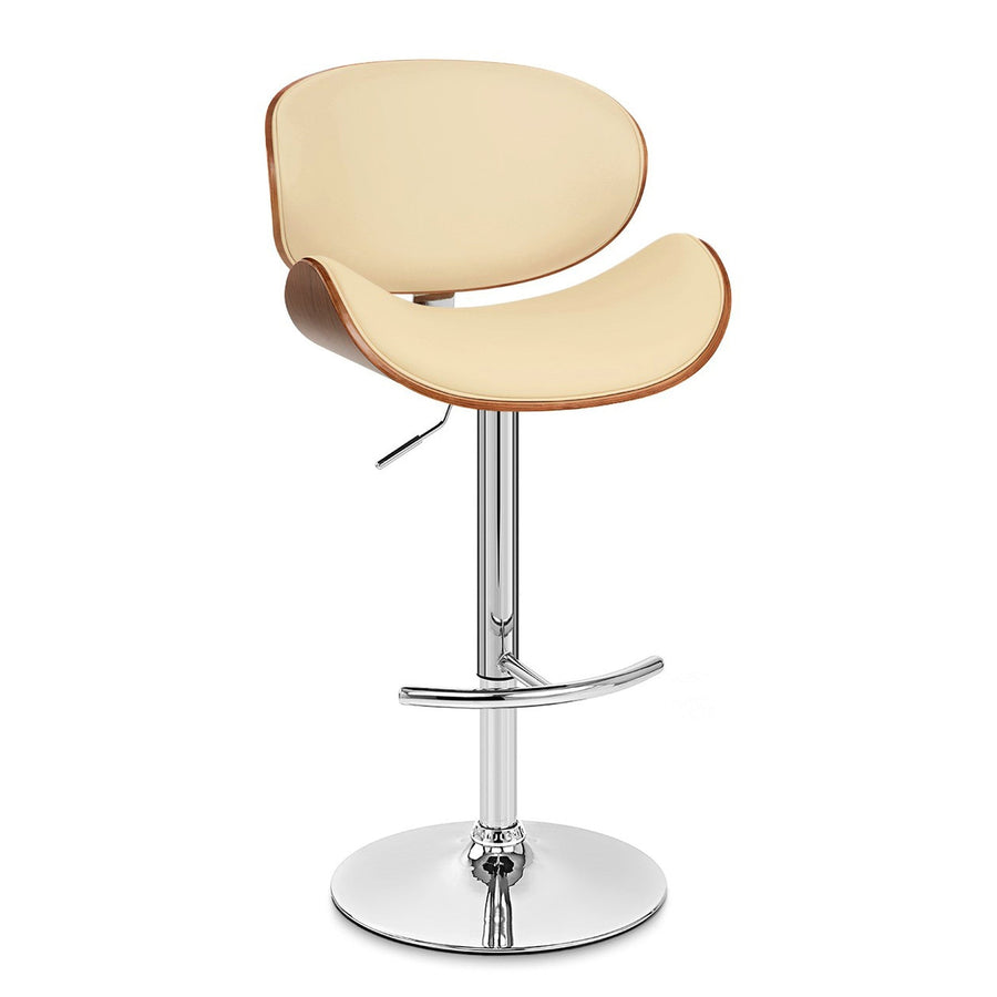 25" Cream And Silver Faux Leather And Solid Wood Swivel Low Back Adjustable Height Bar Chair Image 1