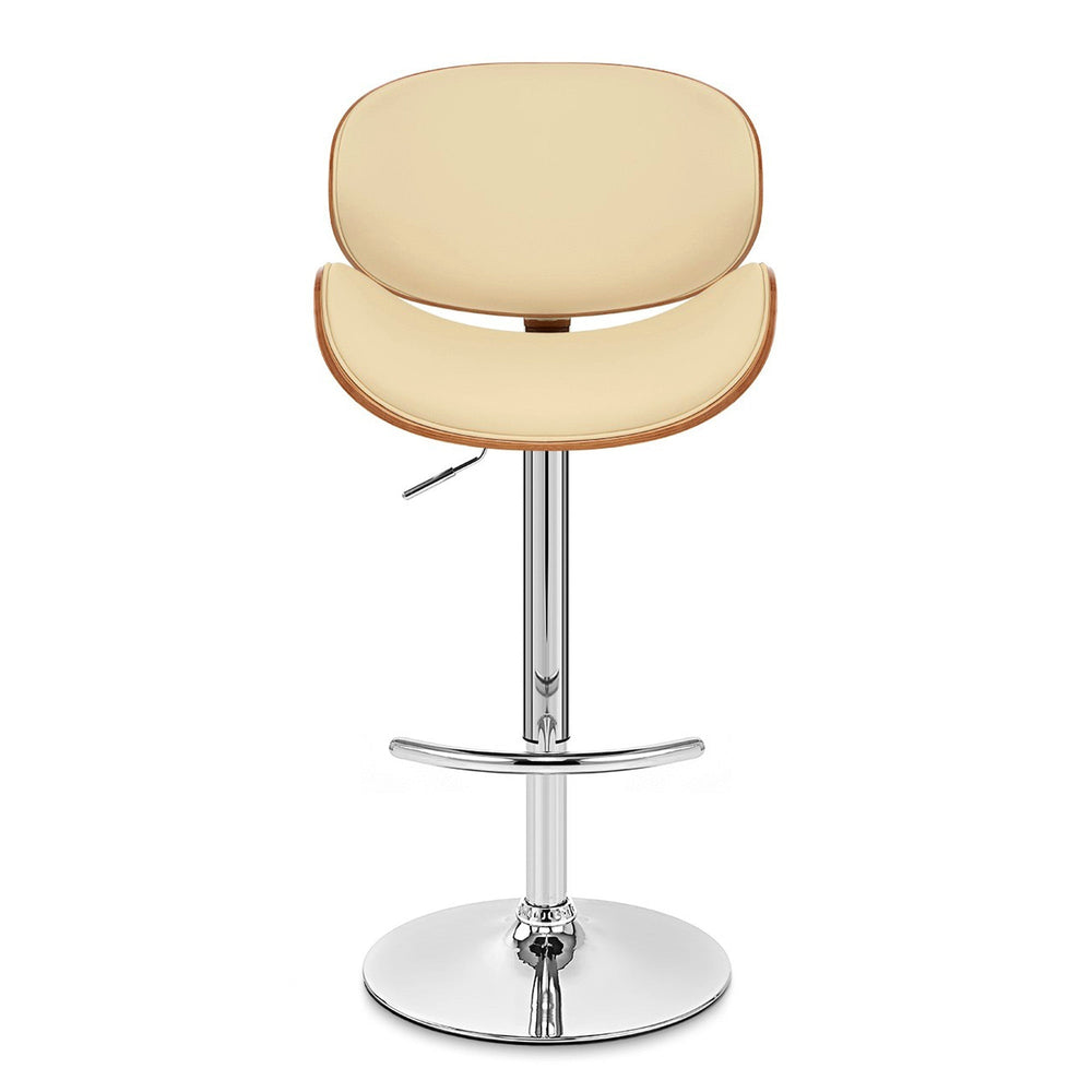 25" Cream And Silver Faux Leather And Solid Wood Swivel Low Back Adjustable Height Bar Chair Image 2