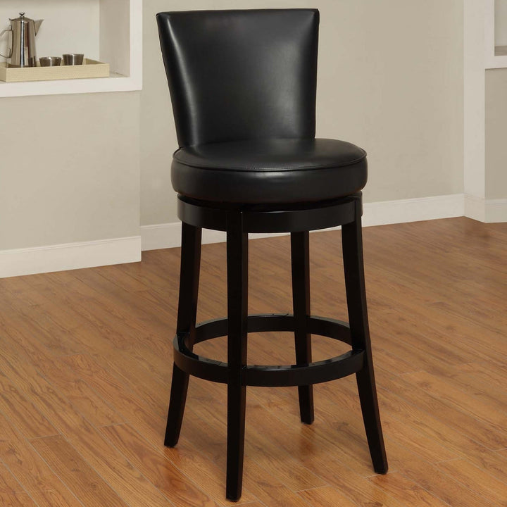 26" Black And Burnt Umber Solid Wood Swivel Counter Height Bar Chair Image 4