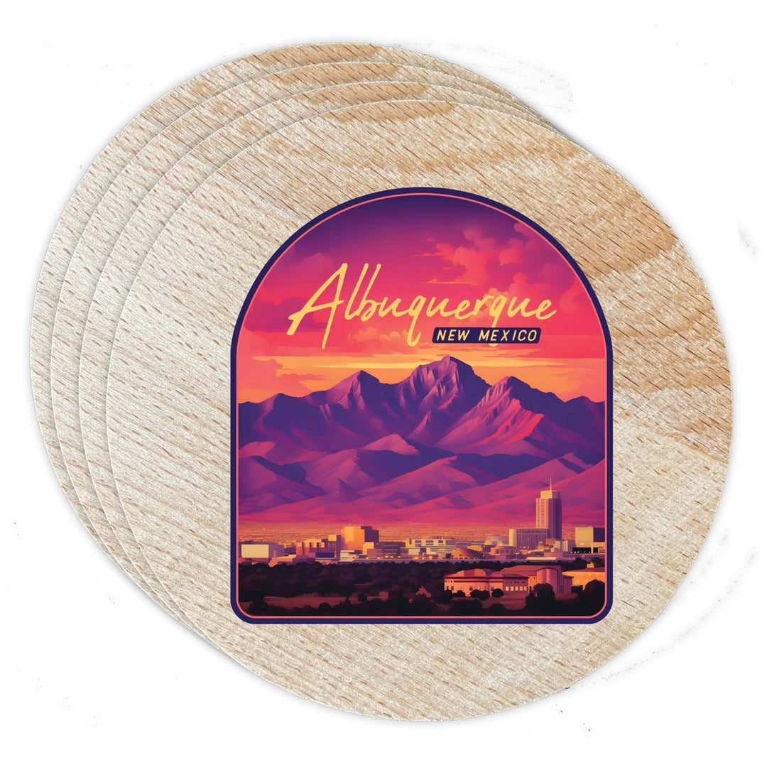 Alburqueque Mexico Design B Souvenir Coaster Wooden 3.5 x 3.5-Inch 4 Pack Image 1