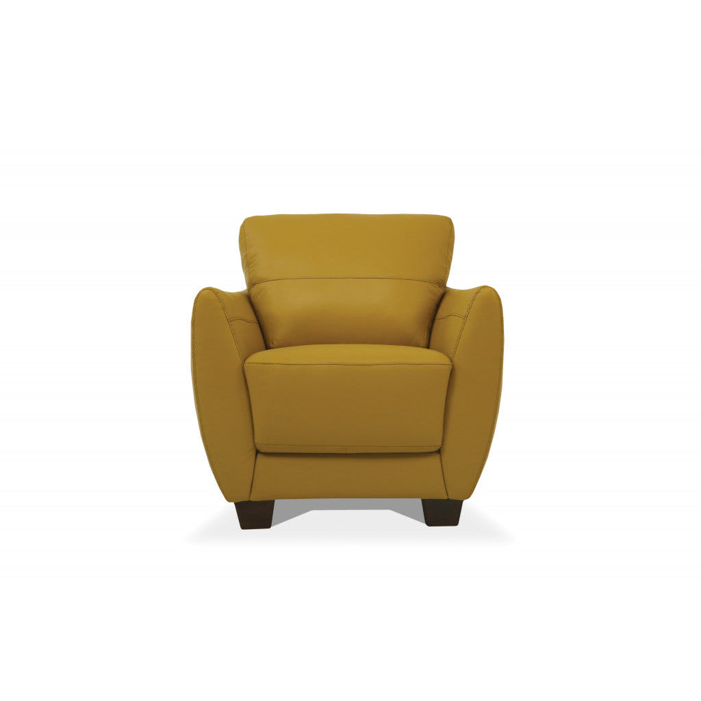 33" Mustard Genuine Leather And Black Arm Chair Image 3