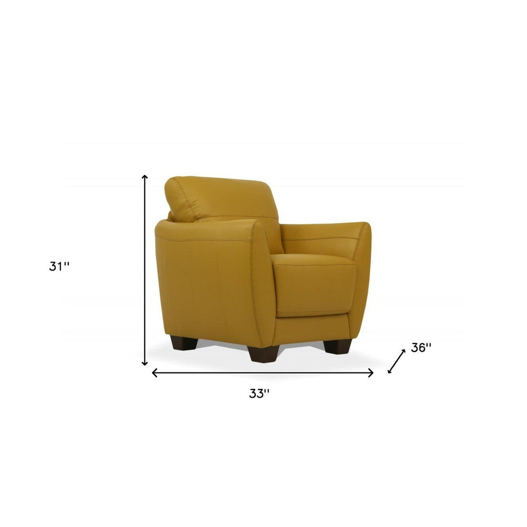 33" Mustard Genuine Leather And Black Arm Chair Image 5