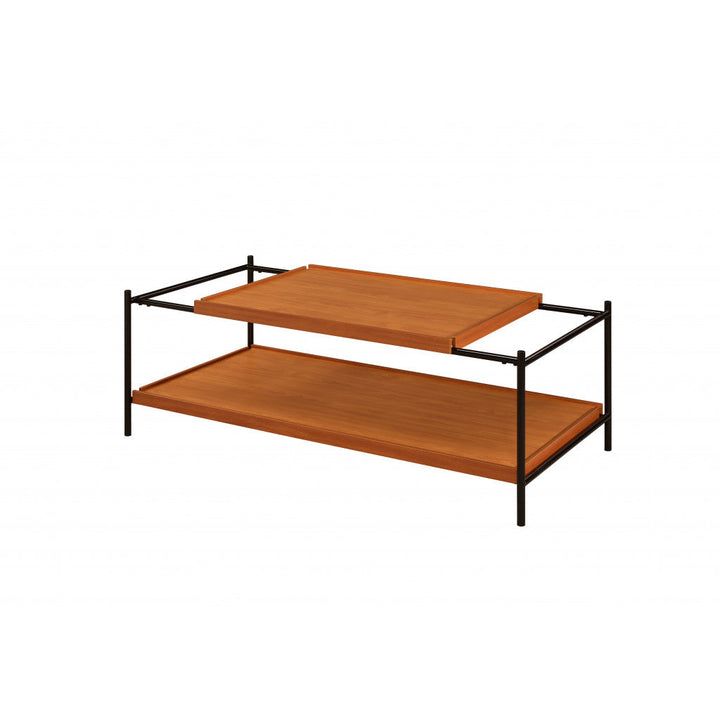 48" Black And Honey Oak Rectangular Coffee Table With Shelf Image 1