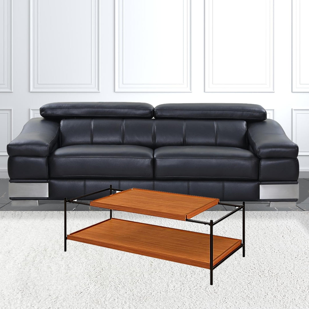 48" Black And Honey Oak Rectangular Coffee Table With Shelf Image 5