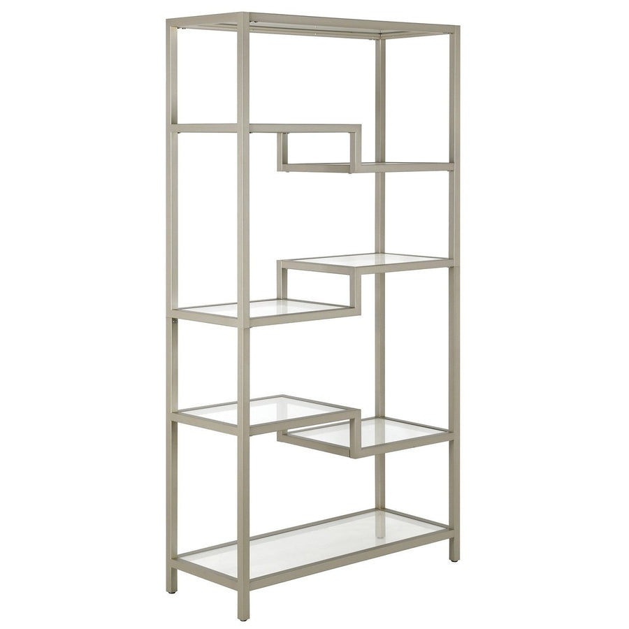 68" Silver Metal and Glass Seven Tier Etagere Bookcase Image 1