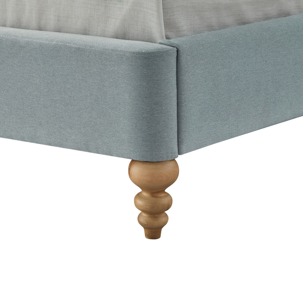 Blue Solid Wood Twin Tufted Upholstered Linen Bed Image 4