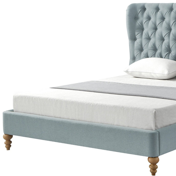 Blue Solid Wood Twin Tufted Upholstered Linen Bed Image 8