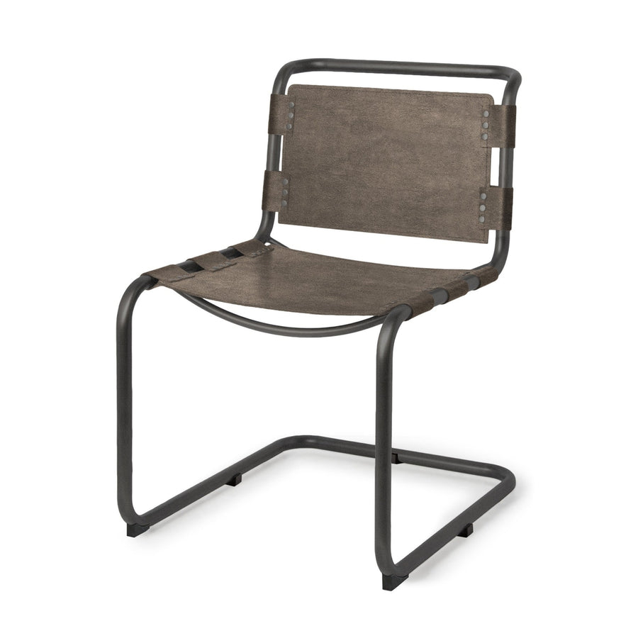 Brown And Black Leather Metal Open Back Dining Side Chair Image 1