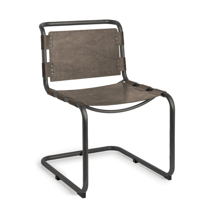 Brown And Black Leather Metal Open Back Dining Side Chair Image 3