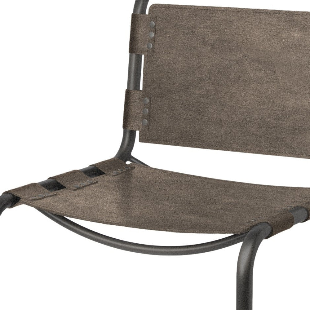 Brown And Black Leather Metal Open Back Dining Side Chair Image 4