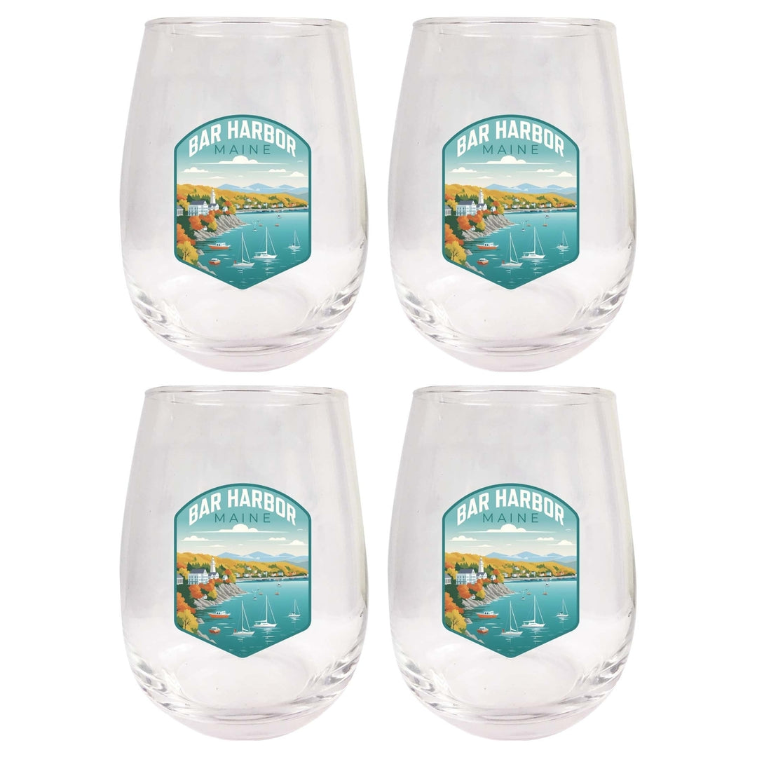 Bar Harbor Maine Design A Souvenir 15 oz Stemless Wine Glass 4-Pack Image 1