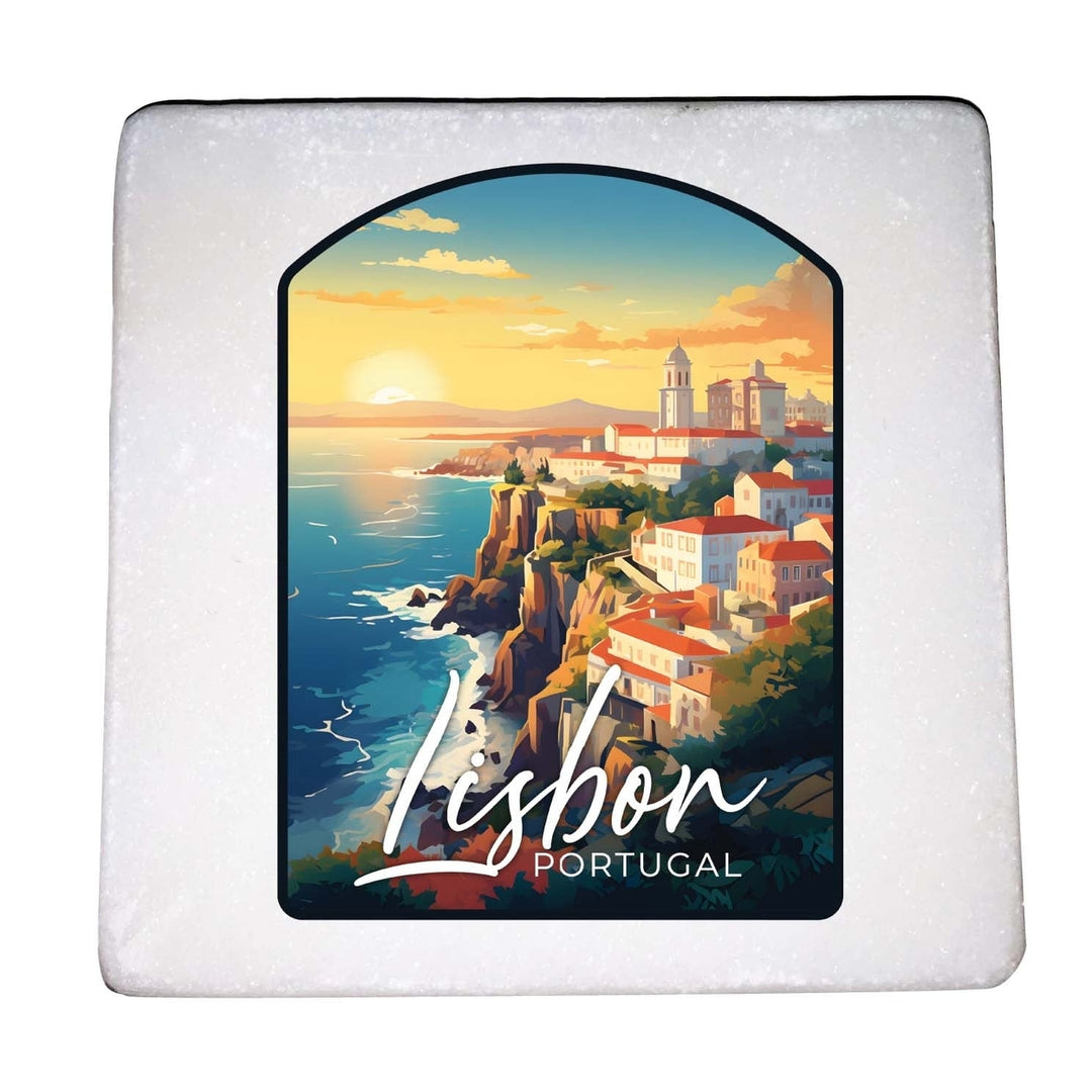 Lisbon Portugal Design B Souvenir 4x4-Inch Coaster Marble 4 Pack Image 1