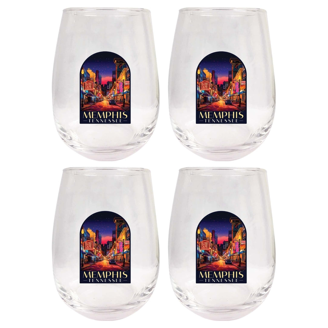 Memphis Tennessee Design C Souvenir 15 oz Stemless Wine Glass 4-Pack Image 1