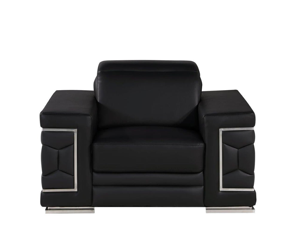 47" Black and Silver Genuine Leather Lounge Chair Image 2