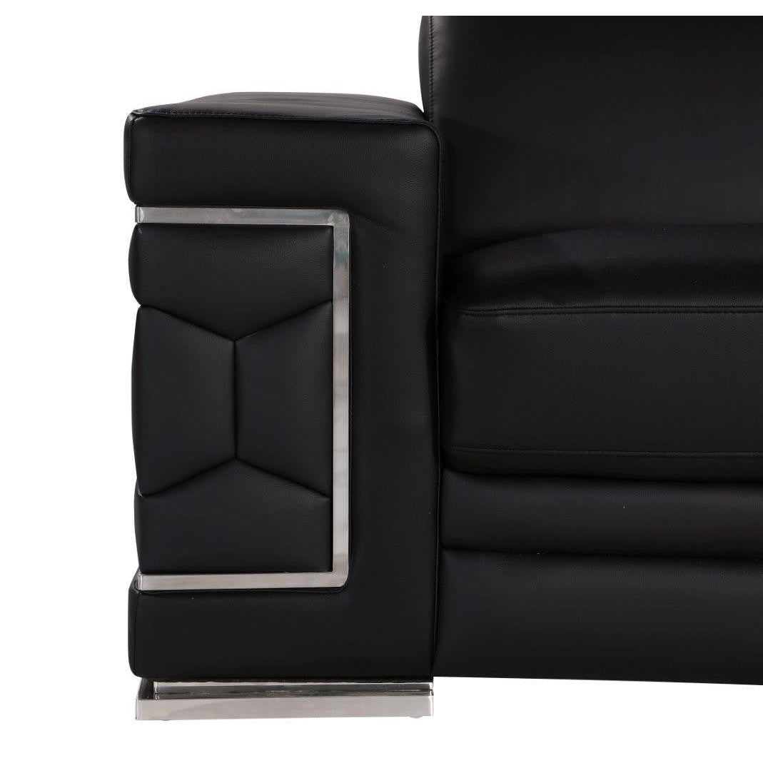 47" Black and Silver Genuine Leather Lounge Chair Image 6