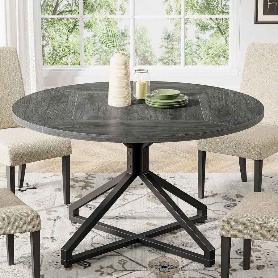 Tribesigns Round Dining Table for 4-6 People, 47-Inch Circle Dining Room Table with Metal Pedestal Base Image 1