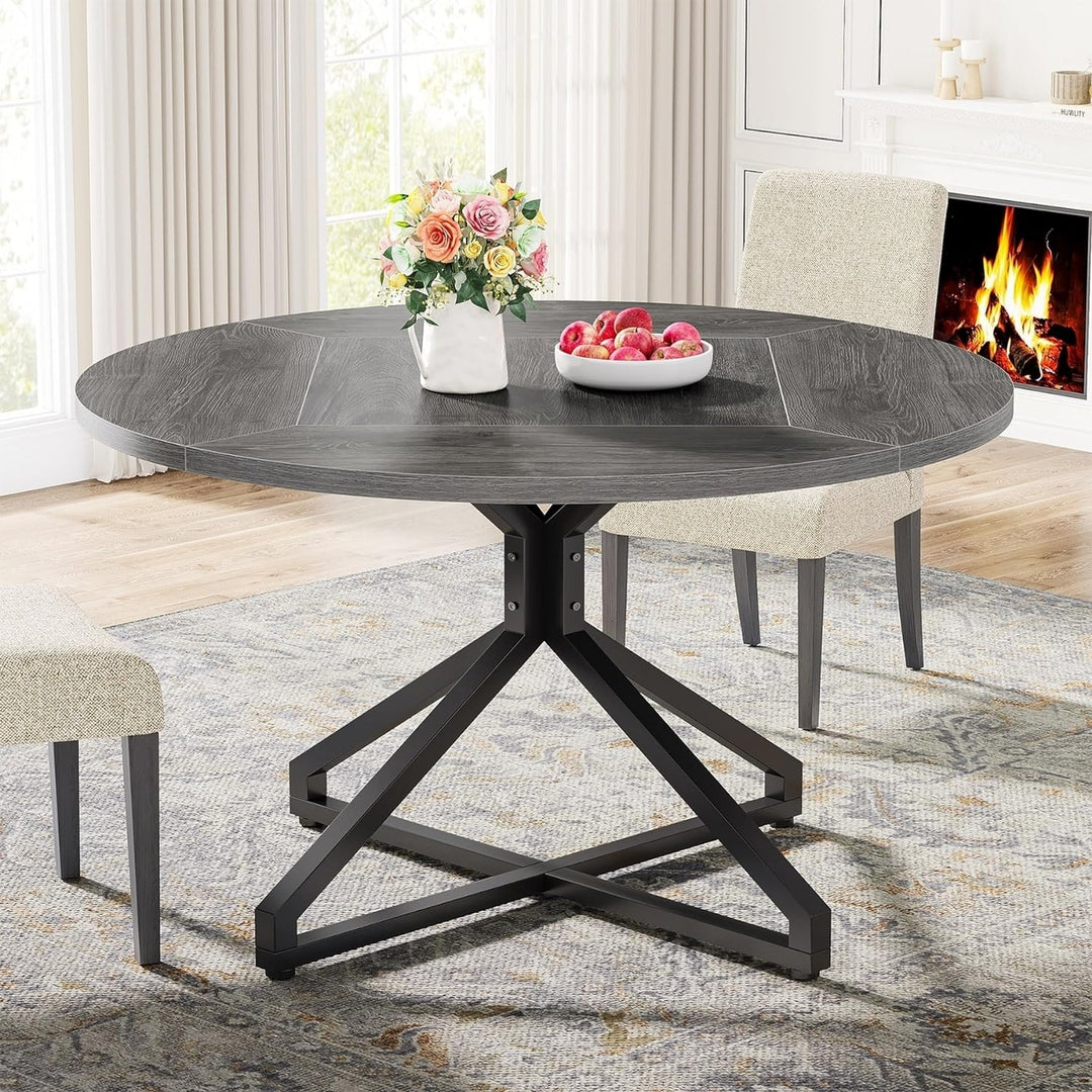 Tribesigns Round Dining Table for 4-6 People, 47-Inch Circle Dining Room Table with Metal Pedestal Base Image 4