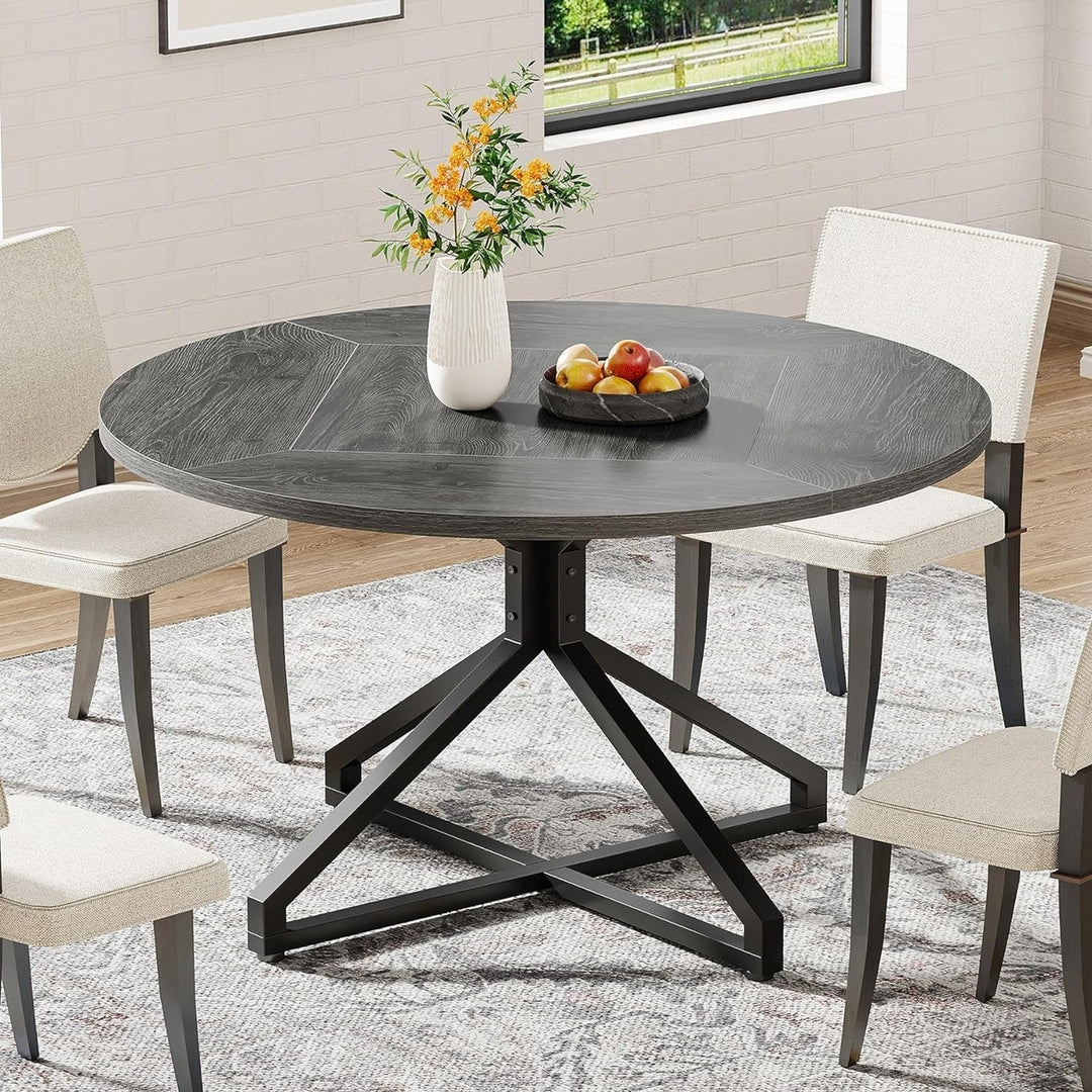 Tribesigns Round Dining Table for 4-6 People, 47-Inch Circle Dining Room Table with Metal Pedestal Base Image 5