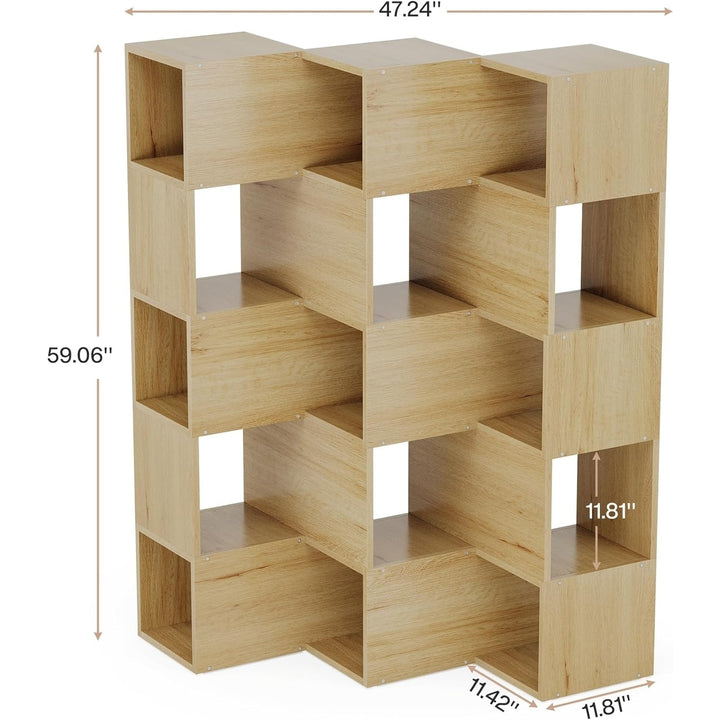 Tribesigns 15-Cube Tall Bookshelf,59.06" Modern Decorative Display Shelf,Triple Wide 5-Tier Wood Bookshelf Image 6