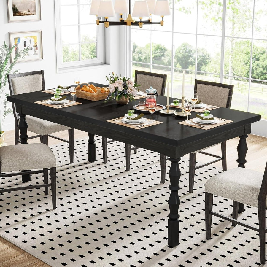 Tribesigns 62 Inch Black Wood Dining Table for 4-6 with Carved Turned Legs Image 1