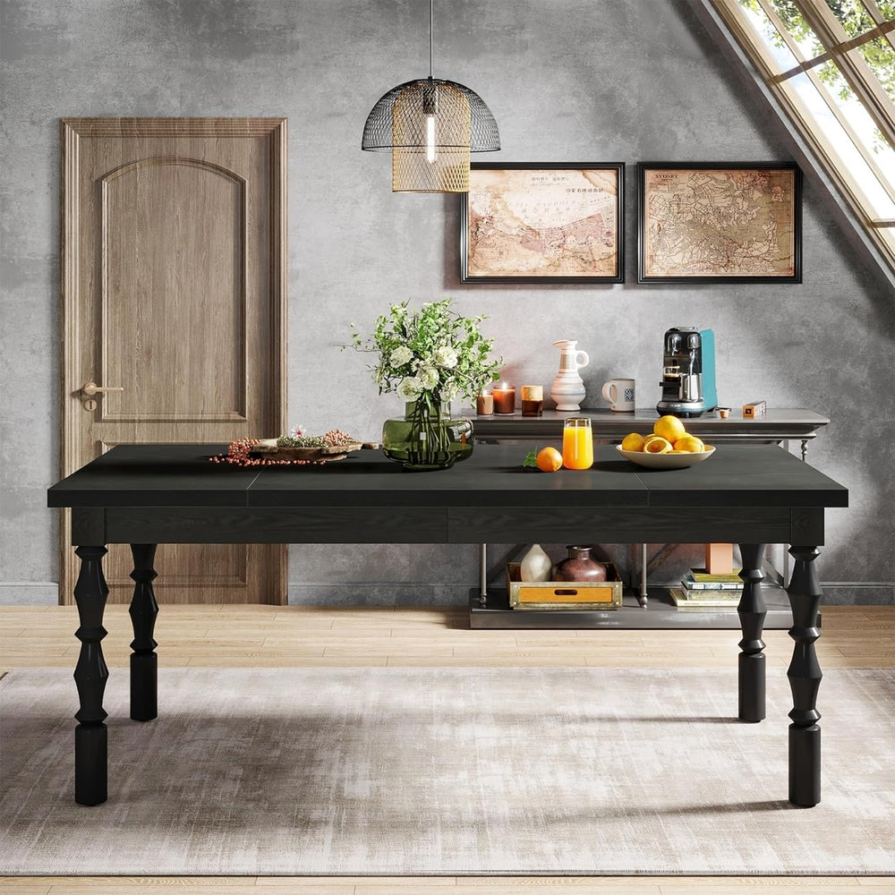 Tribesigns 62 Inch Black Wood Dining Table for 4-6 with Carved Turned Legs Image 2