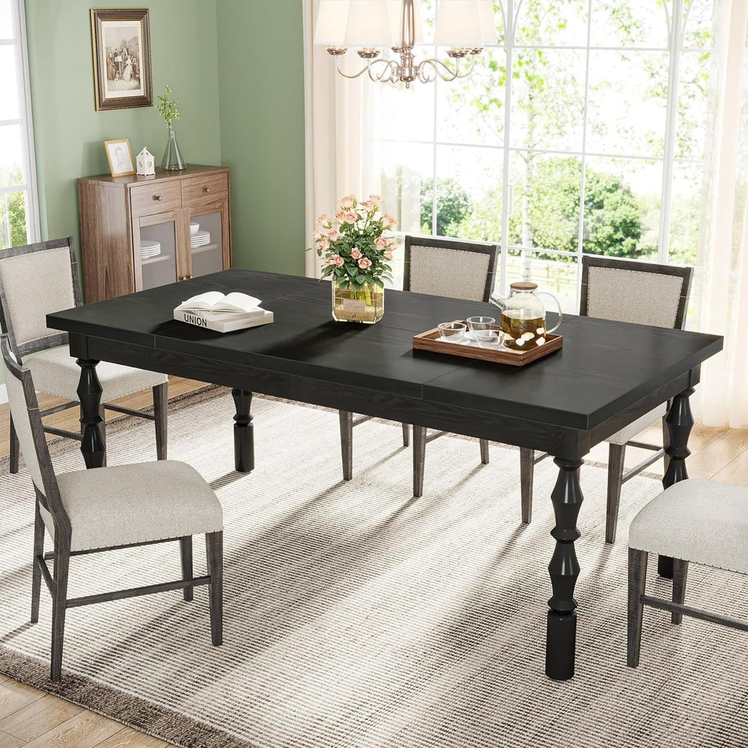 Tribesigns 62 Inch Black Wood Dining Table for 4-6 with Carved Turned Legs Image 3