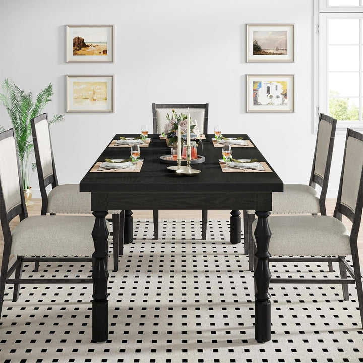 Tribesigns 62 Inch Black Wood Dining Table for 4-6 with Carved Turned Legs Image 4