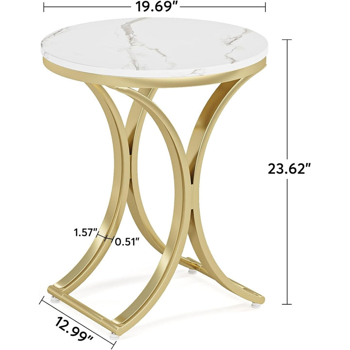 Tribesigns Set of 2 Round Faux Marble Side Tables White Gold Modern Accent Tables Image 6