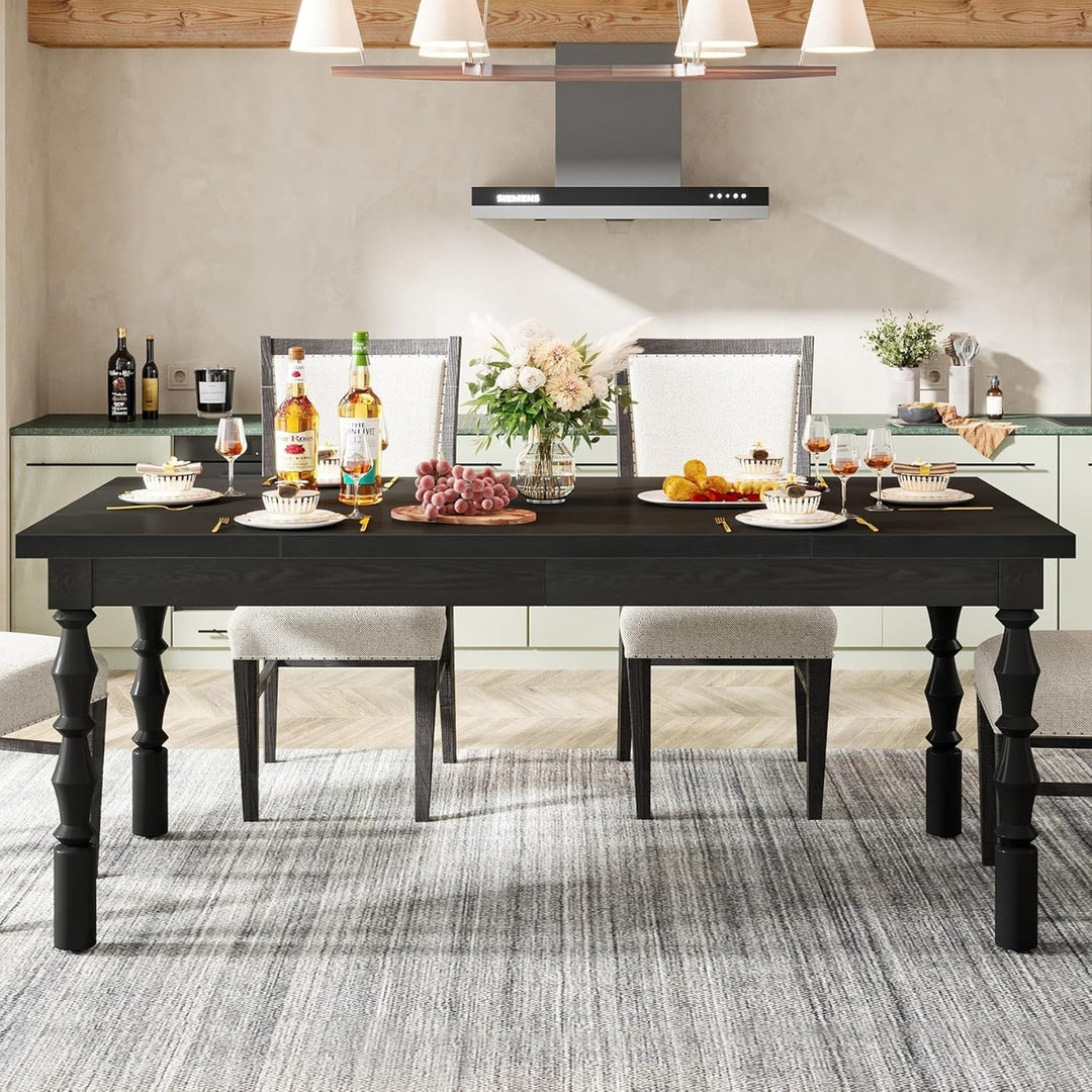 Tribesigns 62 Inch Black Wood Dining Table for 4-6 with Carved Turned Legs Image 5