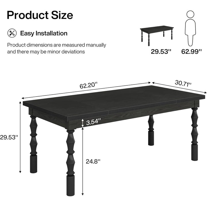 Tribesigns 62 Inch Black Wood Dining Table for 4-6 with Carved Turned Legs Image 6