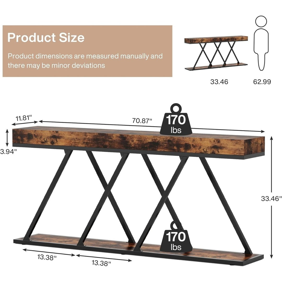 Tribesigns 70.87" Industrial Console Table Rustic Brown Metal Base Entryway Table Image 6