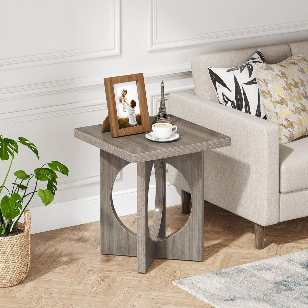 Tribesigns Square End Table Wood Gray X-Shaped Base Unique Cutouts 19.7 Inch Image 1