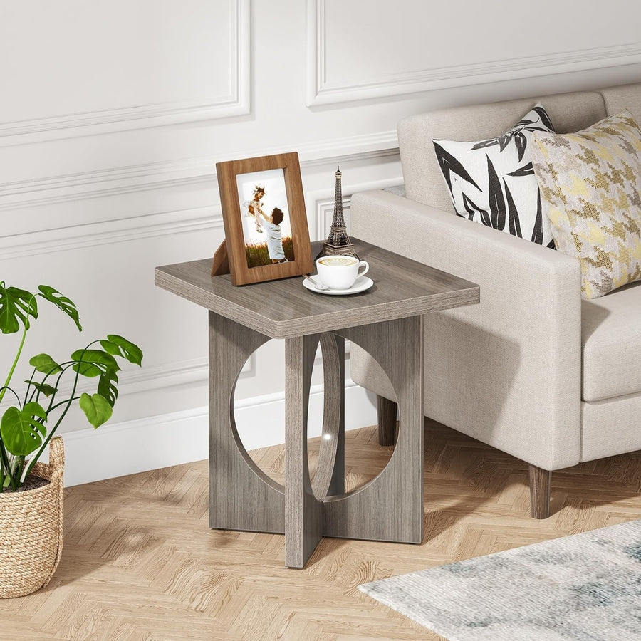 Tribesigns Square End Table Wood Gray X-Shaped Base Unique Cutouts 19.7 Inch Image 1