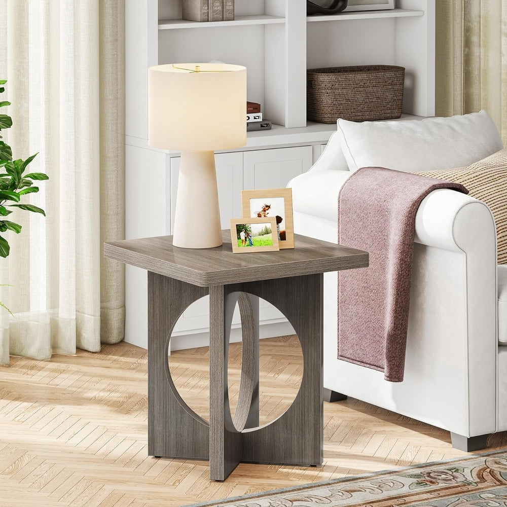 Tribesigns Square End Table Wood Gray X-Shaped Base Unique Cutouts 19.7 Inch Image 2