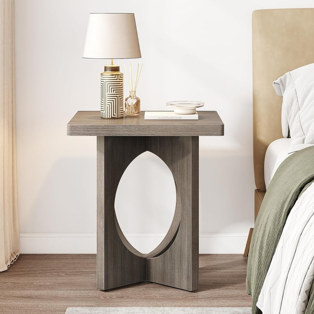 Tribesigns Square End Table Wood Gray X-Shaped Base Unique Cutouts 19.7 Inch Image 3