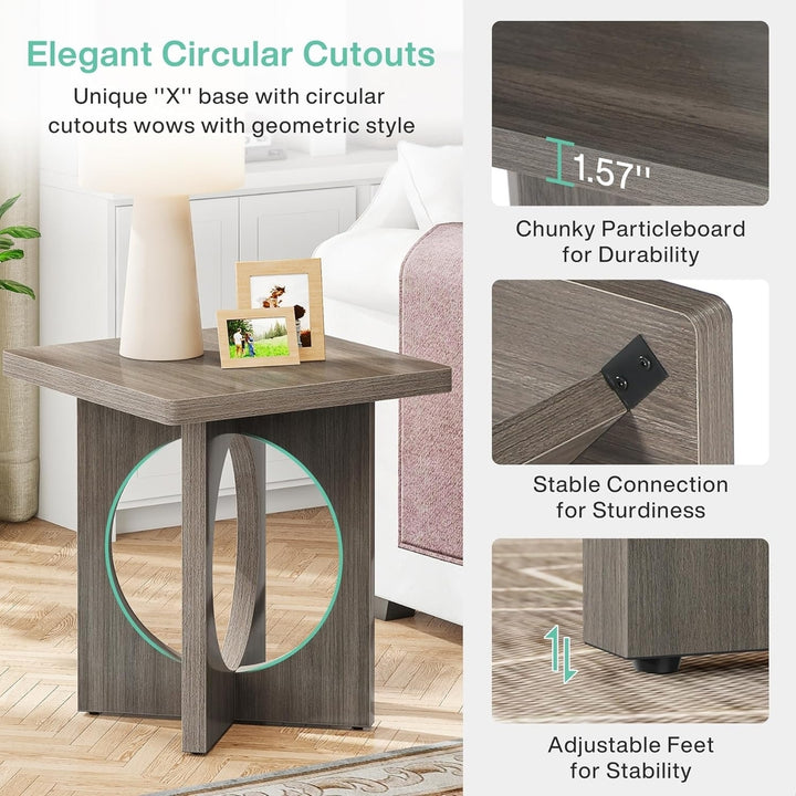 Tribesigns Square End Table Wood Gray X-Shaped Base Unique Cutouts 19.7 Inch Image 4