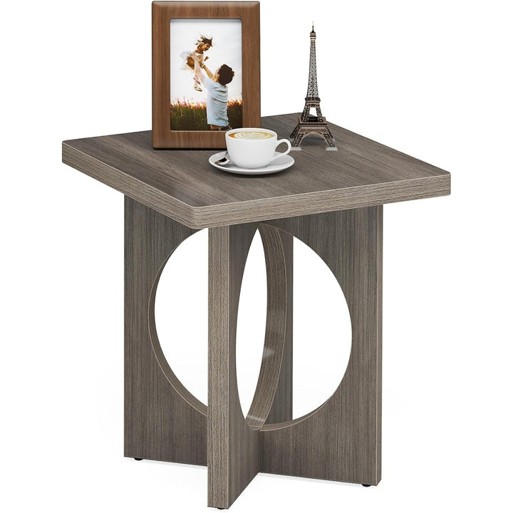 Tribesigns Square End Table Wood Gray X-Shaped Base Unique Cutouts 19.7 Inch Image 5