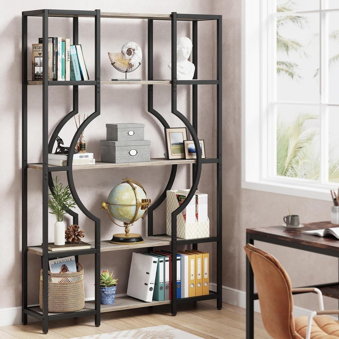 Tribesigns Vintage Tall Bookcase with 12 Open Display Shelves and 5-Tier, Wooden Book Shelving Unit with Metal Frame Image 3