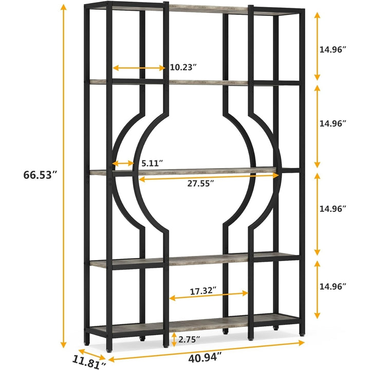 Tribesigns Vintage Tall Bookcase with 12 Open Display Shelves and 5-Tier, Wooden Book Shelving Unit with Metal Frame Image 6